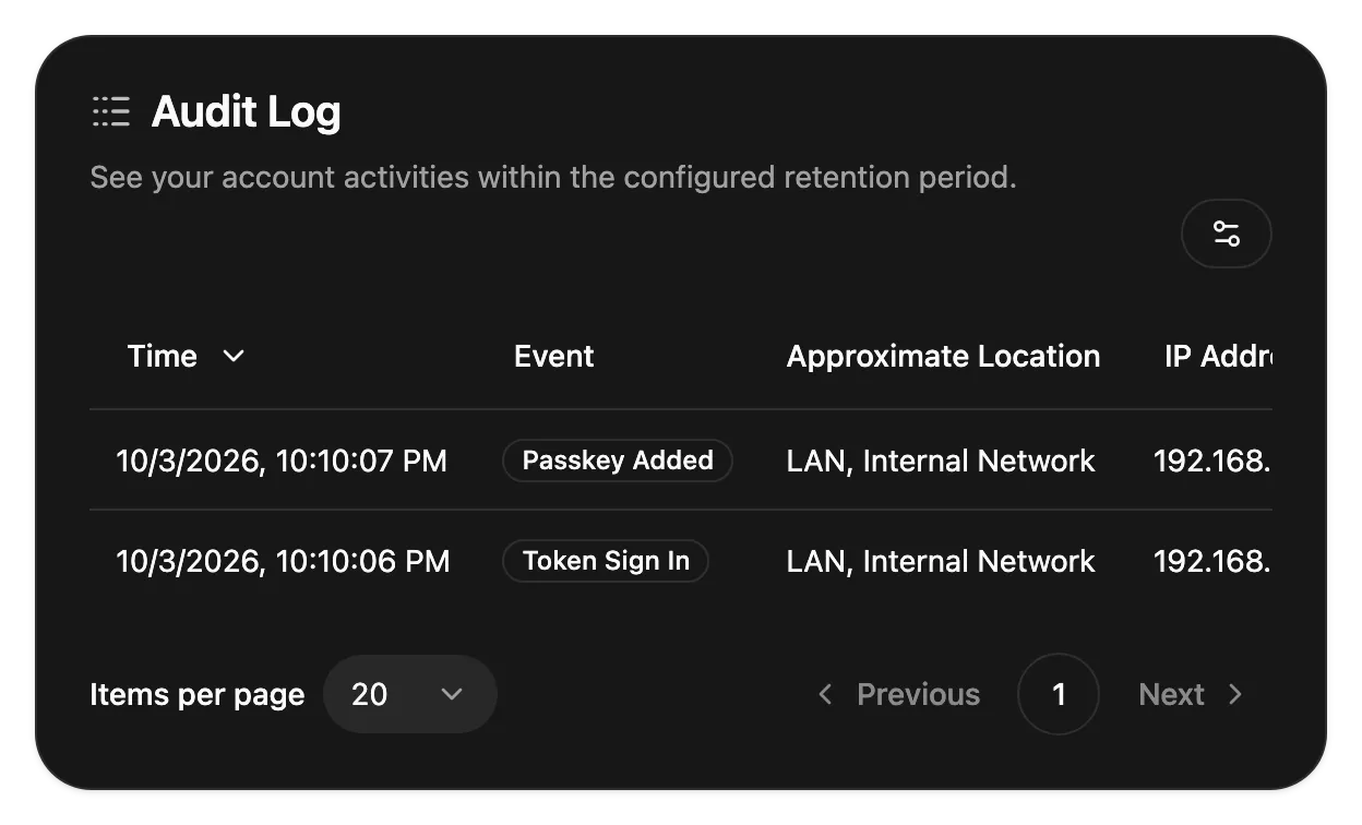 The audit log with sign-in events