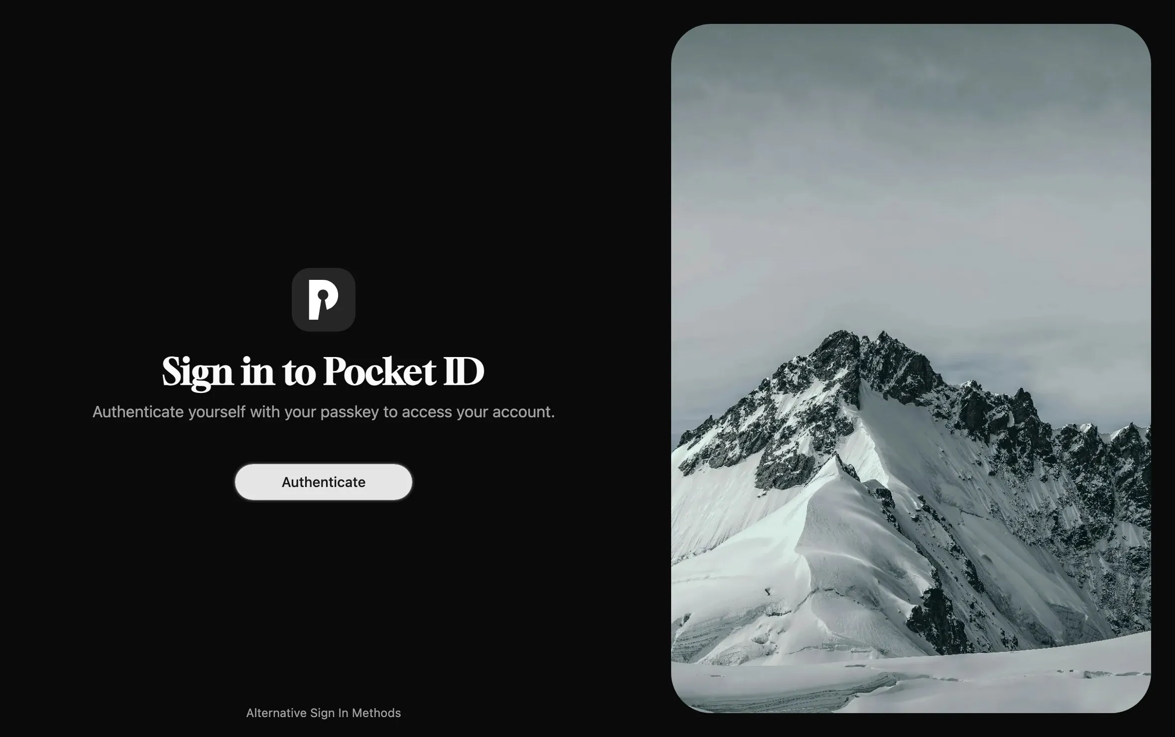 The Pocket ID sign-in page with an Authenticate button